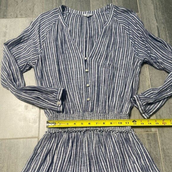 Rails Jasmine Linen Blend Drop Elastic Waist Dress Tibet Stripe Size Medium - Picture 10 of 14